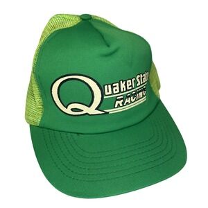 Quaker State Racing Hat Cap Snap Back Mens One Size Green Mesh Trucker‎ Logo